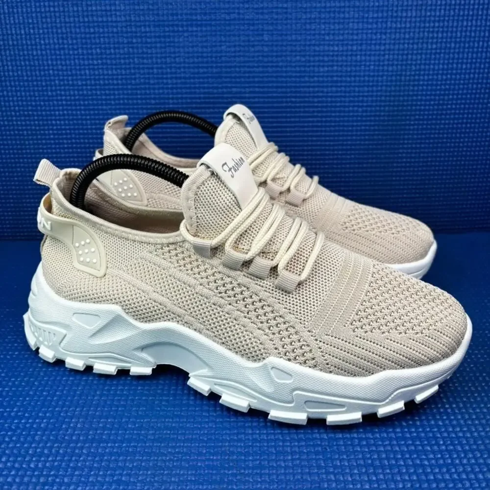 🔴 Fashion Women`s Size 11 Beige Slip-on Fashion Breathable Mesh Shoes